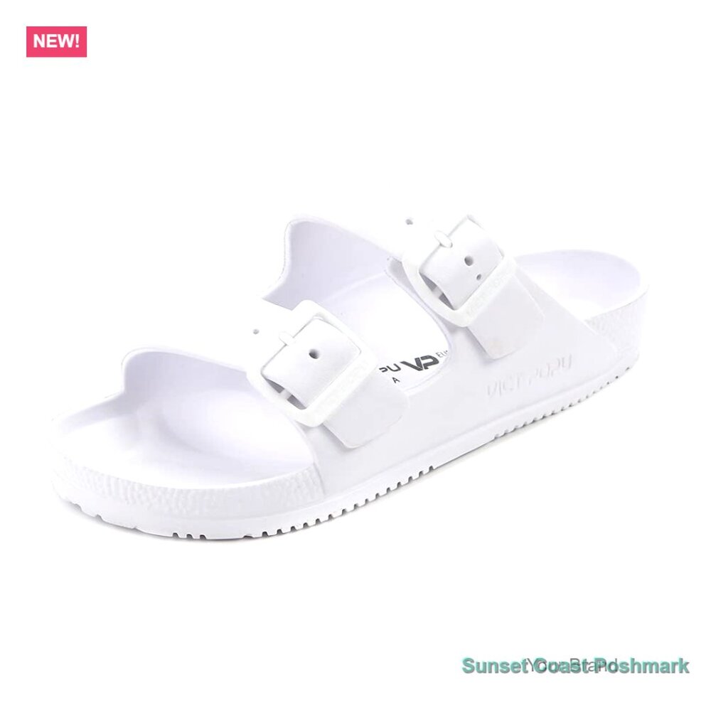 Adjustable Double Buckle Strap Waterproof EVA Flat Slides
